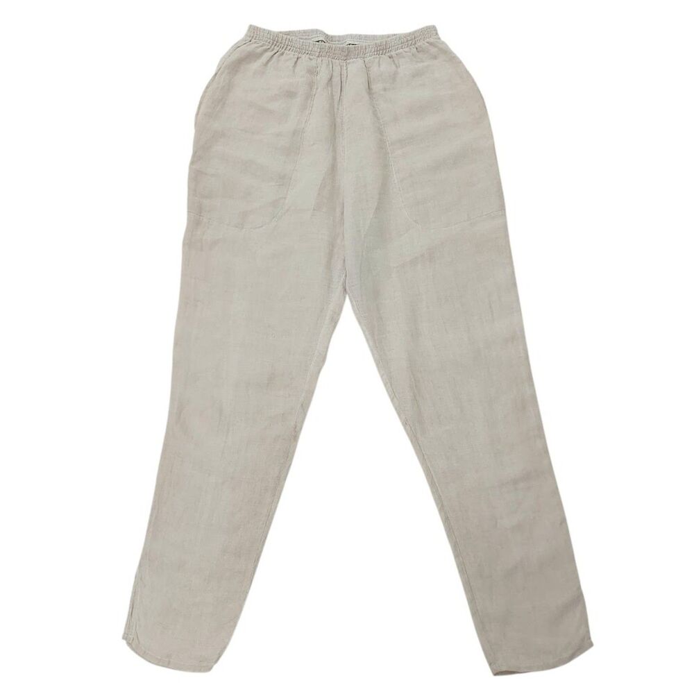 Logan Hollowell Almalfi Linen Pants Womens Medium Beige Elastic Waist Coastal